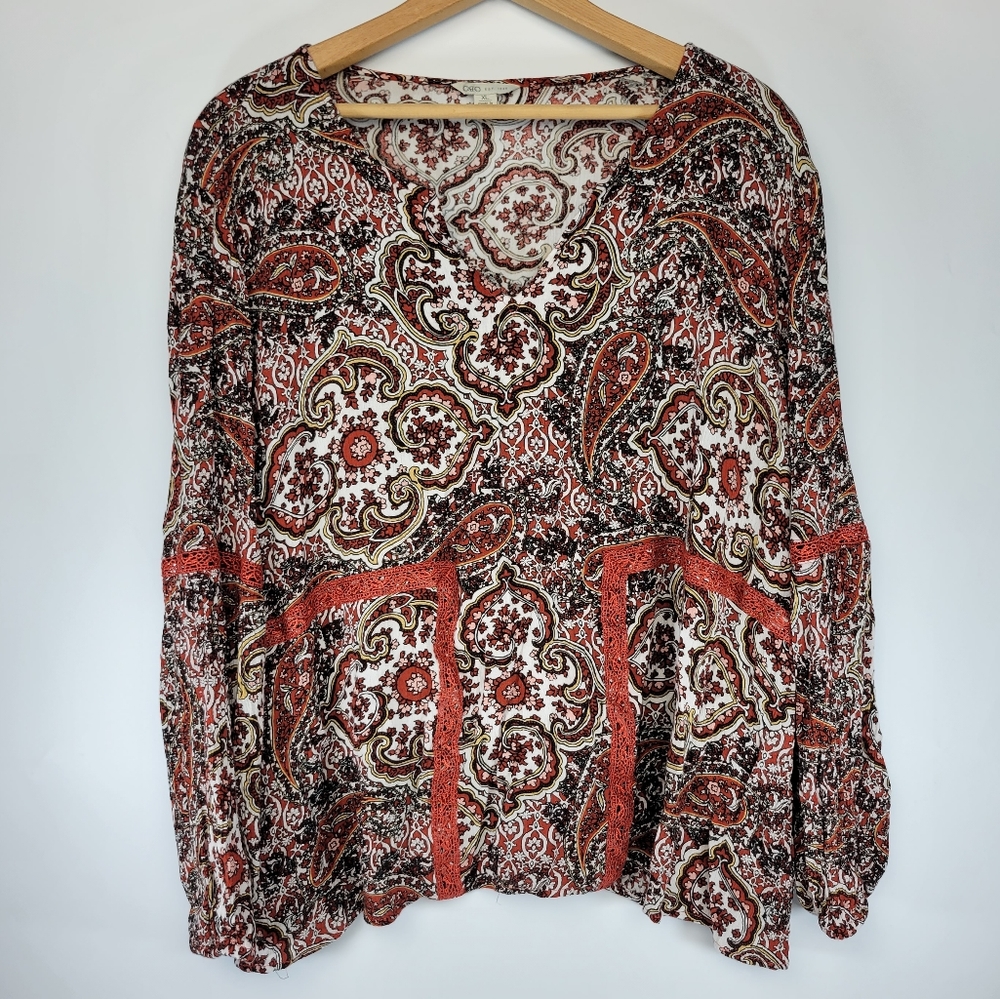 Est 1946 Womens XL Peasant Paisley Floral Print Blouse